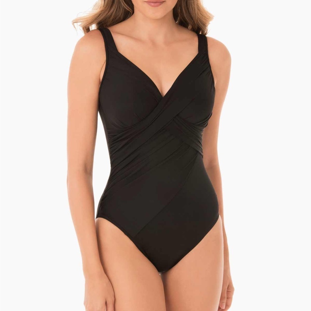 Miraclesuit Black Plus-Size Rock Solid Revele One-Piece Swimsuit Sz 16